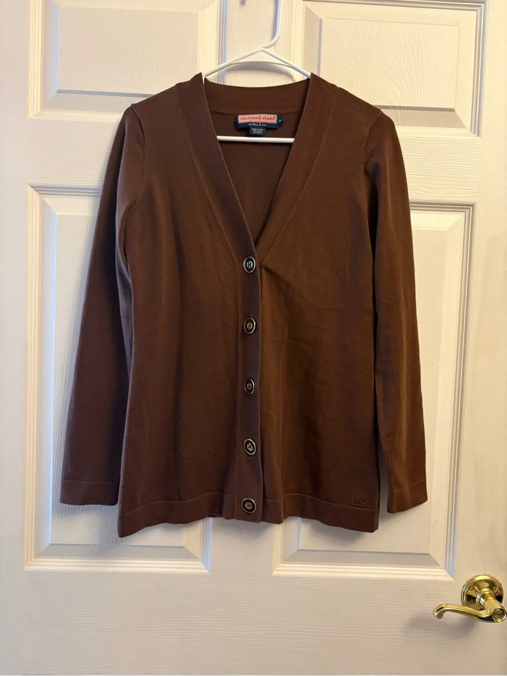 Vineyard Vines Cotton Blend Brown Long Sleeve Cardigan